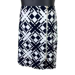 Talbots Geometric Graphic Print Pencil Skirt Gold Zipper Black White Size 8